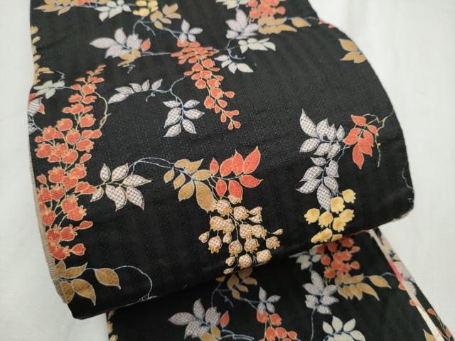 平和屋着物●両面　半幅帯　金魚　枝花文　綿　逸品　CABD5948hy