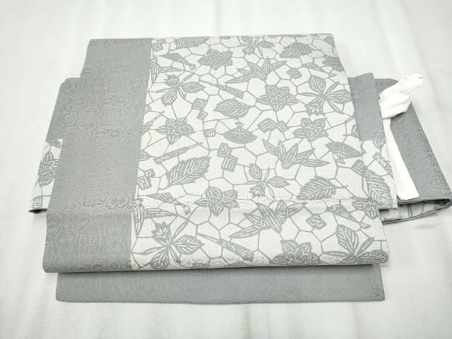 平和屋着物●つけ帯　扇面草花文　正絹　逸品　CABD5950hy