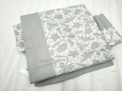 平和屋着物●つけ帯　扇面草花文　正絹　逸品　CABD5950hy