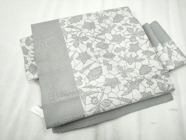 平和屋着物●つけ帯　扇面草花文　正絹　逸品　CABD5950hy