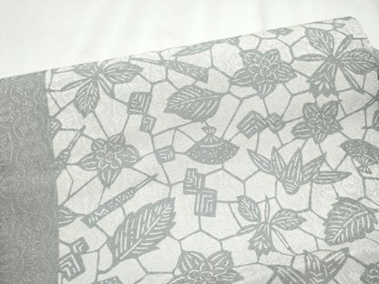 平和屋着物●つけ帯　扇面草花文　正絹　逸品　CABD5950hy
