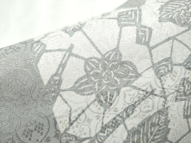 平和屋着物●つけ帯　扇面草花文　正絹　逸品　CABD5950hy