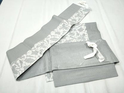 平和屋着物●つけ帯　扇面草花文　正絹　逸品　CABD5950hy