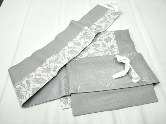 平和屋着物●つけ帯　扇面草花文　正絹　逸品　CABD5950hy