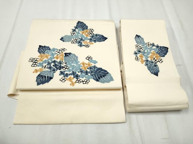平和屋着物●塩瀬　つけ帯　型染め　紫陽花　正絹　逸品　CABD5952hy