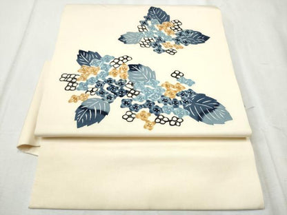 平和屋着物●塩瀬　つけ帯　型染め　紫陽花　正絹　逸品　CABD5952hy