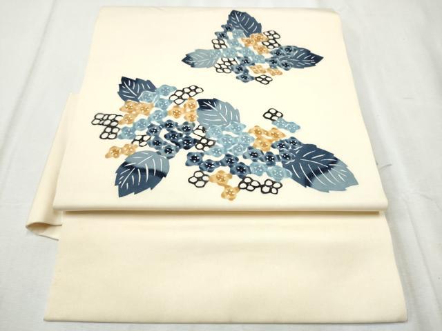 平和屋着物●塩瀬　つけ帯　型染め　紫陽花　正絹　逸品　CABD5952hy