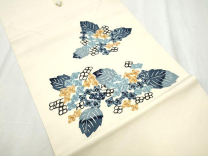 平和屋着物●塩瀬　つけ帯　型染め　紫陽花　正絹　逸品　CABD5952hy
