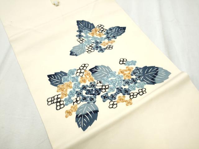 平和屋着物●塩瀬　つけ帯　型染め　紫陽花　正絹　逸品　CABD5952hy