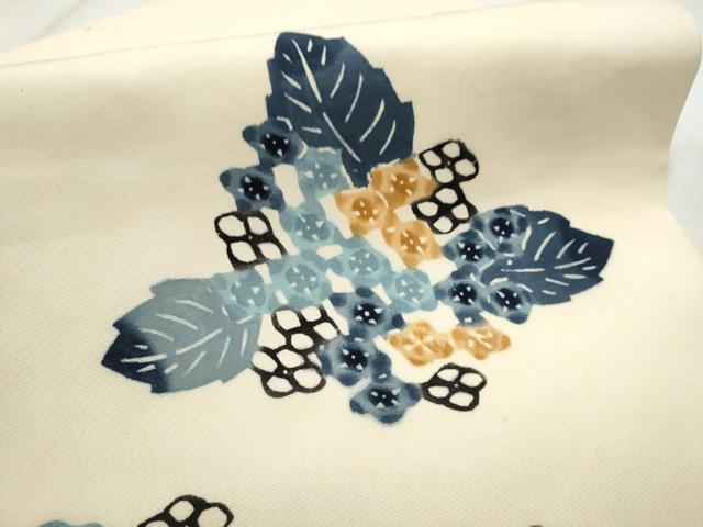 平和屋着物●塩瀬　つけ帯　型染め　紫陽花　正絹　逸品　CABD5952hy