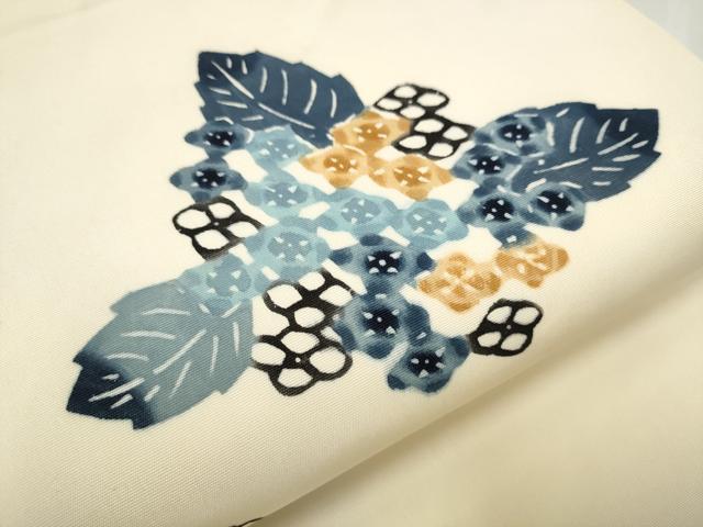 平和屋着物●塩瀬　つけ帯　型染め　紫陽花　正絹　逸品　CABD5952hy
