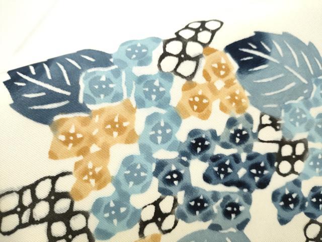 平和屋着物●塩瀬　つけ帯　型染め　紫陽花　正絹　逸品　CABD5952hy