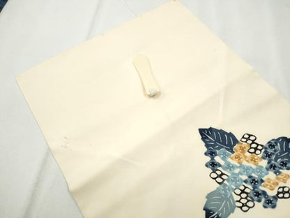 平和屋着物●塩瀬　つけ帯　型染め　紫陽花　正絹　逸品　CABD5952hy