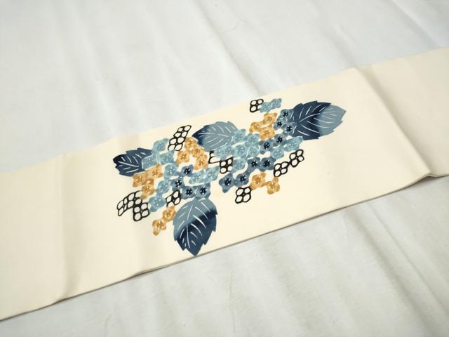 平和屋着物●塩瀬　つけ帯　型染め　紫陽花　正絹　逸品　CABD5952hy