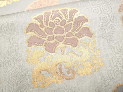平和屋着物●六通柄袋帯　草花文　金糸　正絹　逸品　CABD5958hy