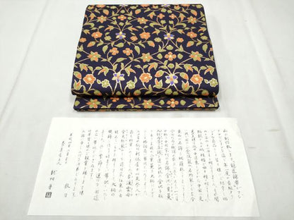 平和屋着物●龍村晋謹製　六通柄袋帯　唐織　花唐草文　金糸　龍匠錦　金糸　証紙付き　正絹　逸品　CABD5959hy