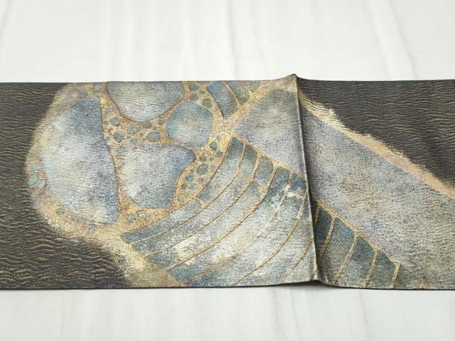 平和屋着物●六通柄袋帯　作家物　風景文　金銀彩　正絹　逸品　CABD5960hy