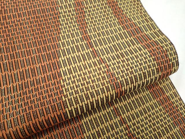 平和屋着物●本場筑前博多織　両面　六通柄　京袋帯　市松霞文　正絹　逸品　CABD5962hy