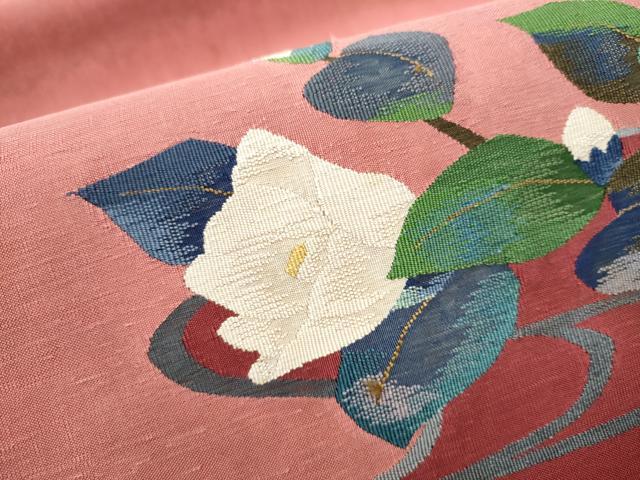 平和屋着物●太鼓柄袋帯　紬地　すくい織　流水花文　正絹　逸品　CABD5963hy