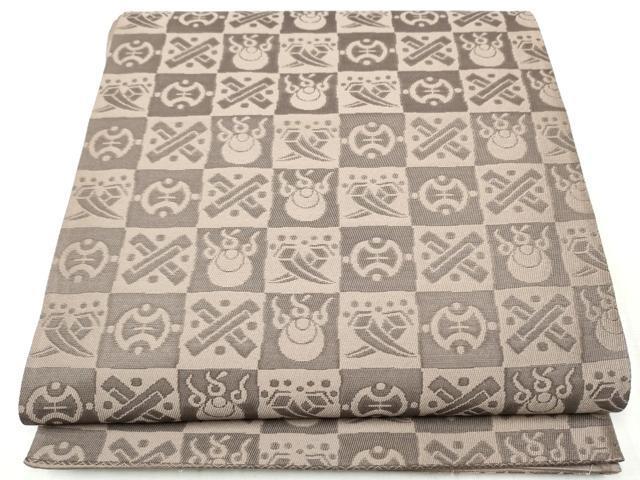 平和屋着物●六通柄袋帯　市松宝尽くし文　正絹　逸品　CABD5966hy