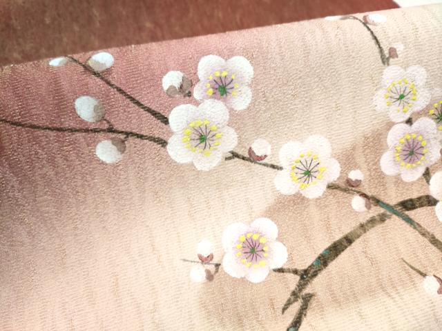 平和屋着物●太鼓柄袋帯　手描き　鴛鴦枝梅文　金通し地　正絹　逸品　CABD5967hy