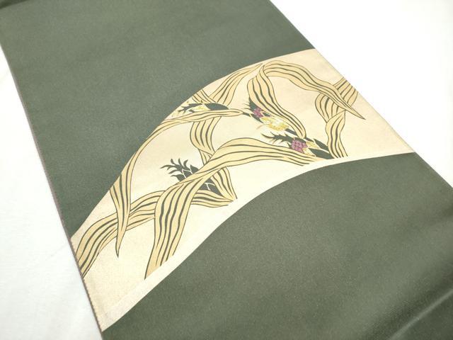 平和屋着物●太鼓柄袋帯　駒刺繍　更紗花文　銀通し地　正絹　逸品　CABD5969hy