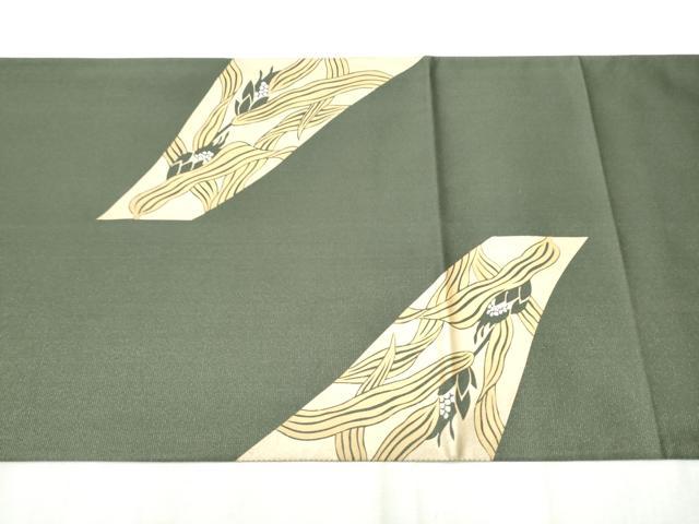 平和屋着物●太鼓柄袋帯　駒刺繍　更紗花文　銀通し地　正絹　逸品　CABD5969hy