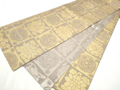 平和屋着物●両面　全通柄袋帯　遠州七宝　金糸　正絹　逸品　CABD5970hy