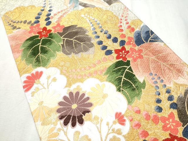 平和屋着物●西陣　白綾苑大庭　六通柄袋帯　唐織　草花文　金銀糸　正絹　逸品　CABD5971hy