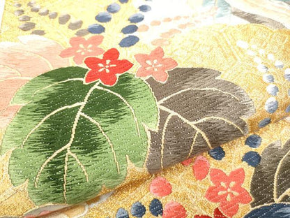 平和屋着物●西陣　白綾苑大庭　六通柄袋帯　唐織　草花文　金銀糸　正絹　逸品　CABD5971hy