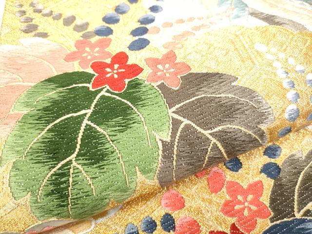 平和屋着物●西陣　白綾苑大庭　六通柄袋帯　唐織　草花文　金銀糸　正絹　逸品　CABD5971hy