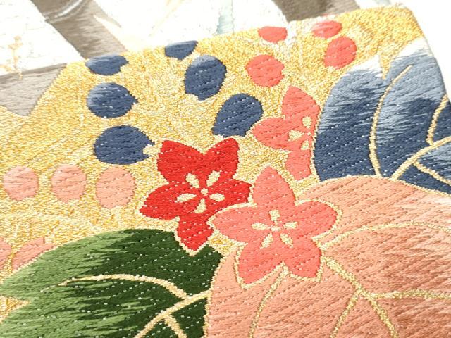 平和屋着物●西陣　白綾苑大庭　六通柄袋帯　唐織　草花文　金銀糸　正絹　逸品　CABD5971hy