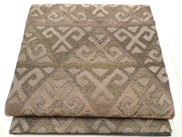 平和屋着物●両面　全通柄袋帯　輪奈織　幾何学文様　金糸　正絹　逸品　CABD5980hy