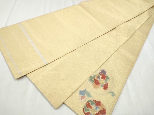 平和屋着物●太鼓柄袋帯　綴れ　更紗花鳥文　金糸　正絹　逸品　CABD5984hy