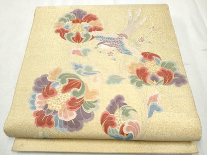 平和屋着物●太鼓柄袋帯　綴れ　更紗花鳥文　金糸　正絹　逸品　CABD5984hy