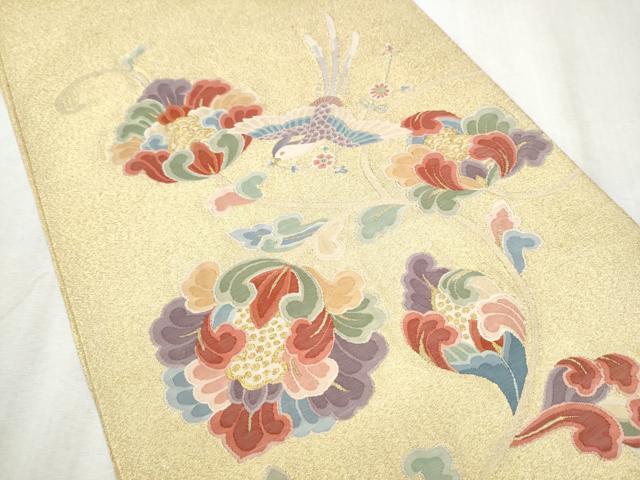 平和屋着物●太鼓柄袋帯　綴れ　更紗花鳥文　金糸　正絹　逸品　CABD5984hy