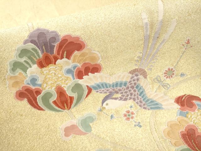 平和屋着物●太鼓柄袋帯　綴れ　更紗花鳥文　金糸　正絹　逸品　CABD5984hy