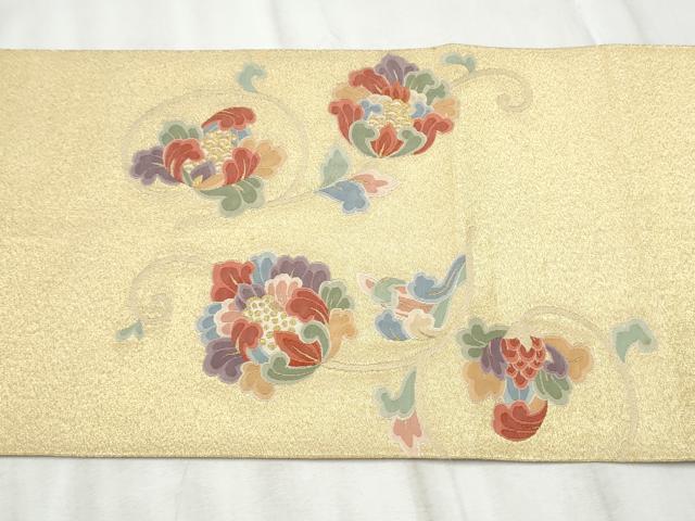 平和屋着物●太鼓柄袋帯　綴れ　更紗花鳥文　金糸　正絹　逸品　CABD5984hy