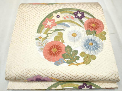 平和屋着物●六通柄袋帯　唐織　草花丸文　金銀糸　正絹　逸品　CABD5985hy