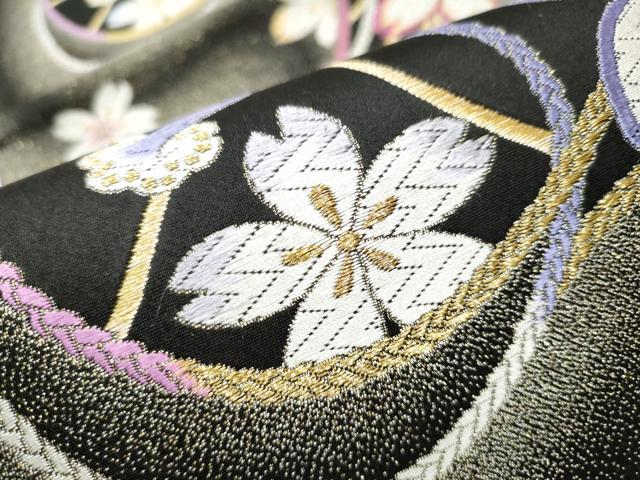 平和屋着物●六通柄袋帯　唐織　舞花文　黒地　金糸　　正絹　逸品　CABD5992hy