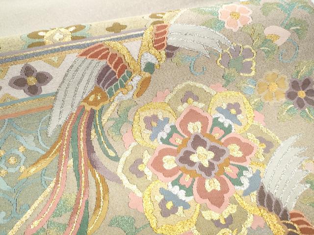 平和屋着物●爪掻き本綴れ　太鼓柄袋帯　正倉院鳳凰花文　金銀糸　正絹　逸品　CABD5994hy