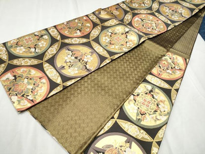 平和屋着物●本綾佐賀錦　伝統工芸品産業功労者　岡野武一郎　佐賀錦　六通柄袋帯　唐織　七宝花文　金糸　正絹　逸品　CABD5997hy