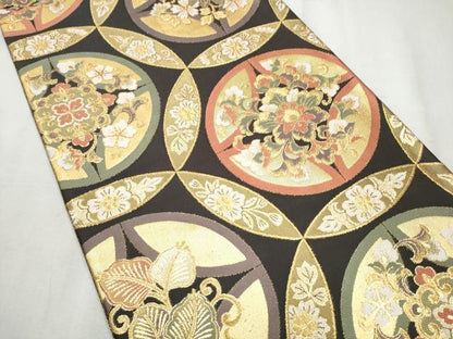 平和屋着物●本綾佐賀錦　伝統工芸品産業功労者　岡野武一郎　佐賀錦　六通柄袋帯　唐織　七宝花文　金糸　正絹　逸品　CABD5997hy