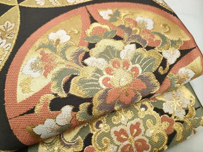 平和屋着物●本綾佐賀錦　伝統工芸品産業功労者　岡野武一郎　佐賀錦　六通柄袋帯　唐織　七宝花文　金糸　正絹　逸品　CABD5997hy