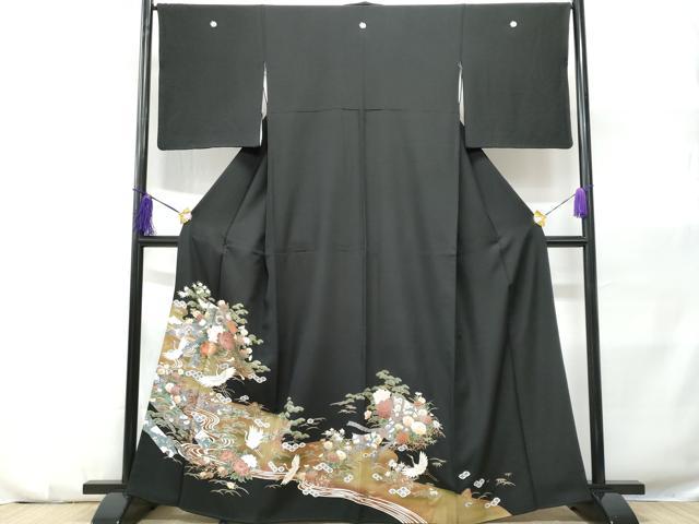 平和屋着物■豪華黒留袖 飛鶴几帳流水花文 暈し染め 金銀彩 正絹 逸品 CABD6032fb