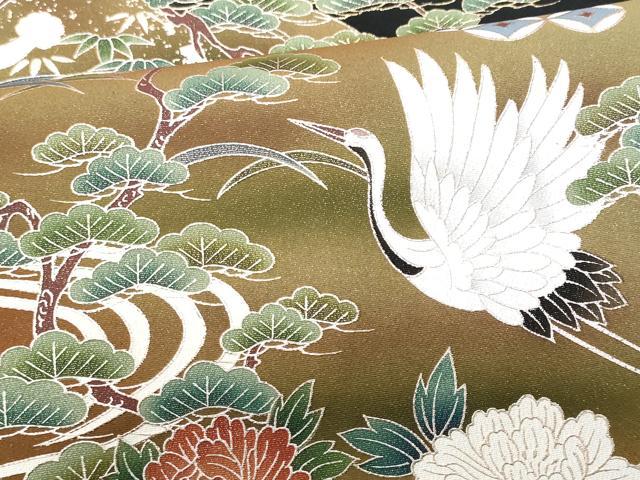 平和屋着物■豪華黒留袖 飛鶴几帳流水花文 暈し染め 金銀彩 正絹 逸品 CABD6032fb