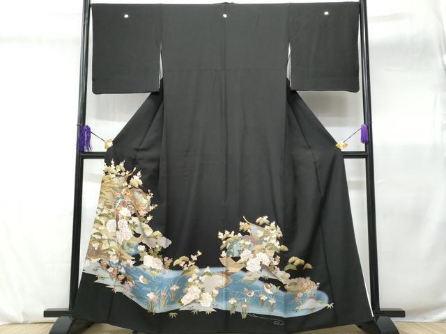 平和屋着物■豪華黒留袖　几帳鴛鴦流水花文　金彩　正絹　逸品　CABD6071fb