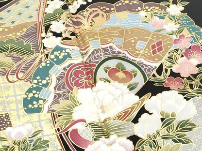 平和屋着物■豪華黒留袖　几帳鴛鴦流水花文　金彩　正絹　逸品　CABD6071fb