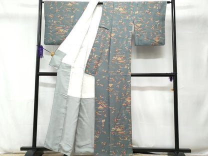 平和屋着物■上質な小紋　風景花文　鬼しぼ縮緬　正絹　逸品　CABD6093fb
