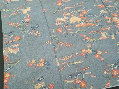 平和屋着物■上質な小紋　風景花文　鬼しぼ縮緬　正絹　逸品　CABD6093fb